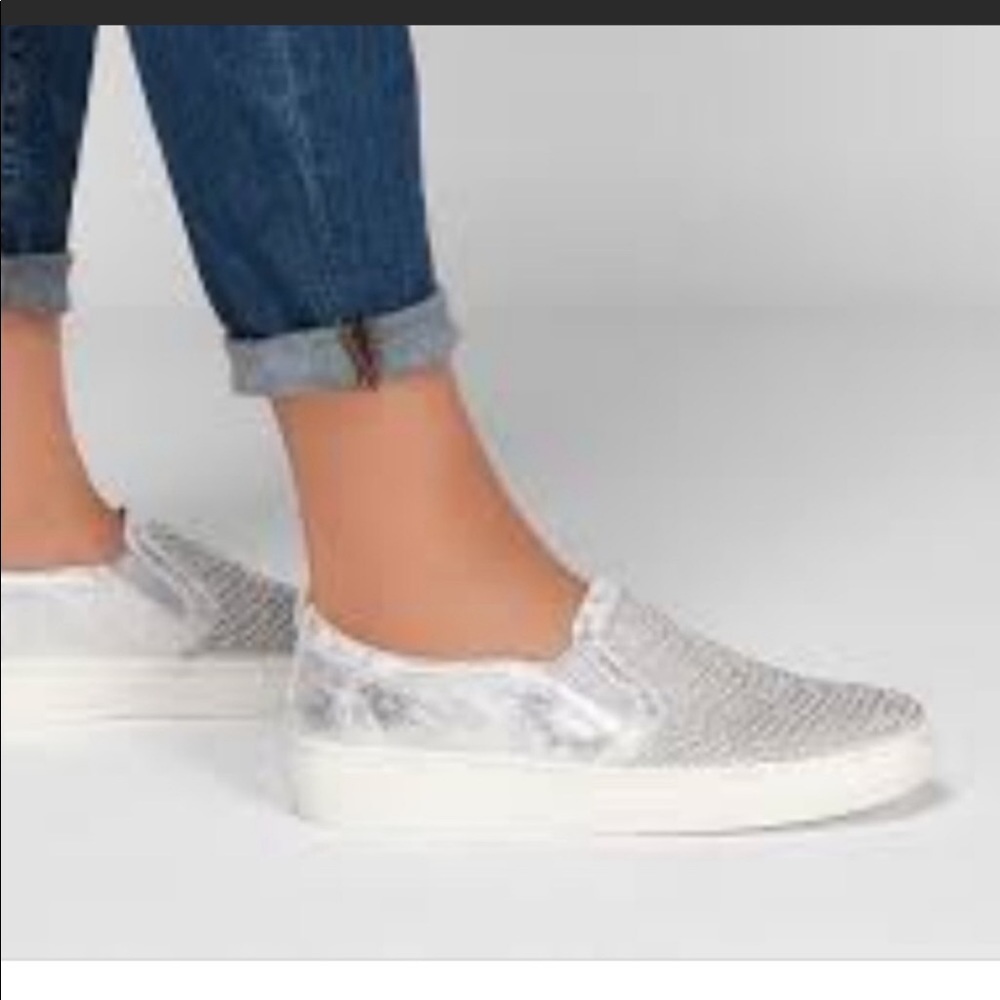 Skechers Double up take the lead silver slip on platform sneakers